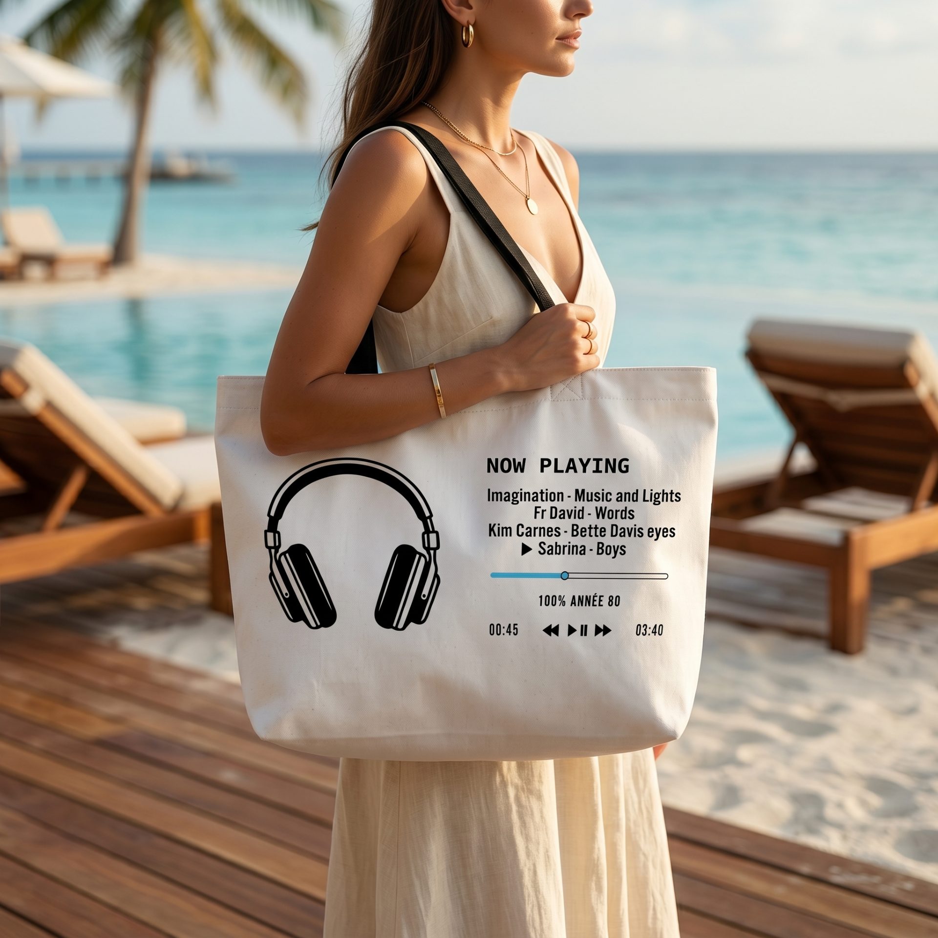 Tote Bag & Sac de Plage Vintage “Now Playing” – Image 3